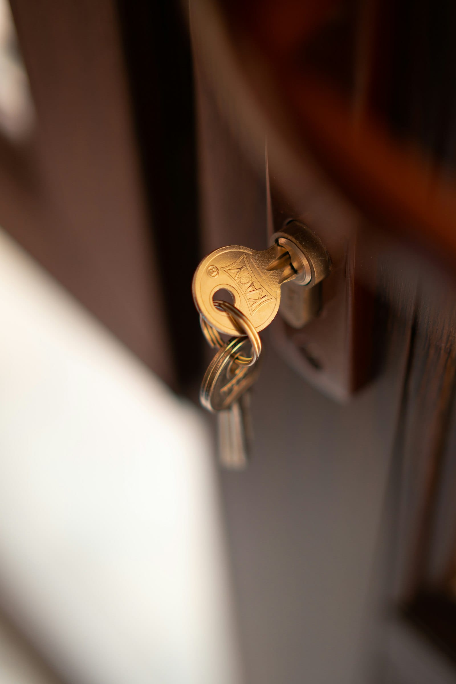 Close-up of a key in a door lock