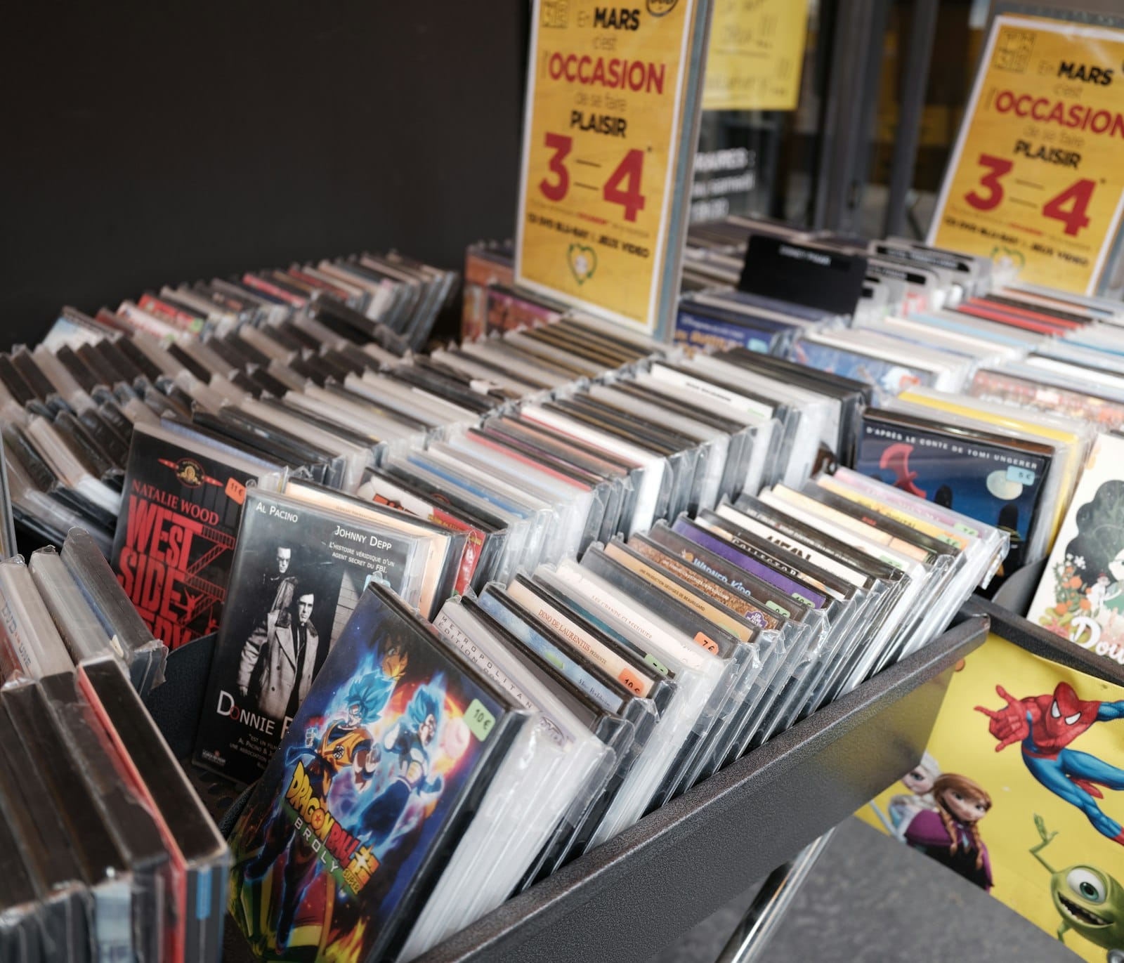 DVD and media bins in a store