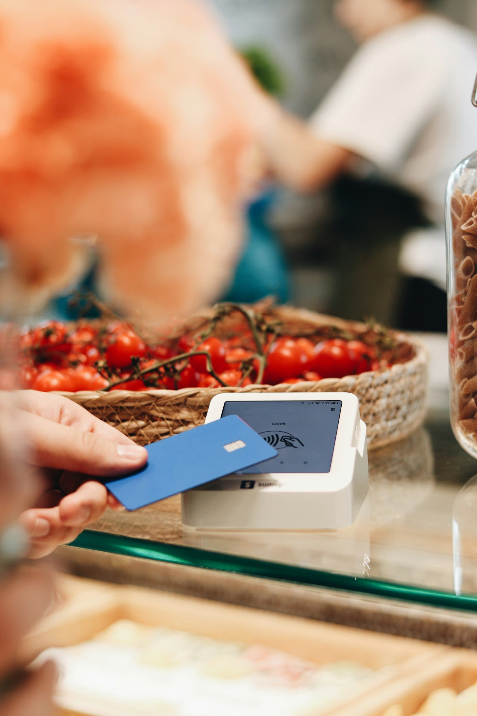 Contactless card payment at a small counter