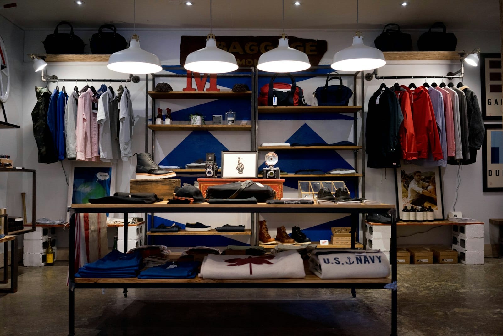 Clothing store interior with racks and shelves to browse