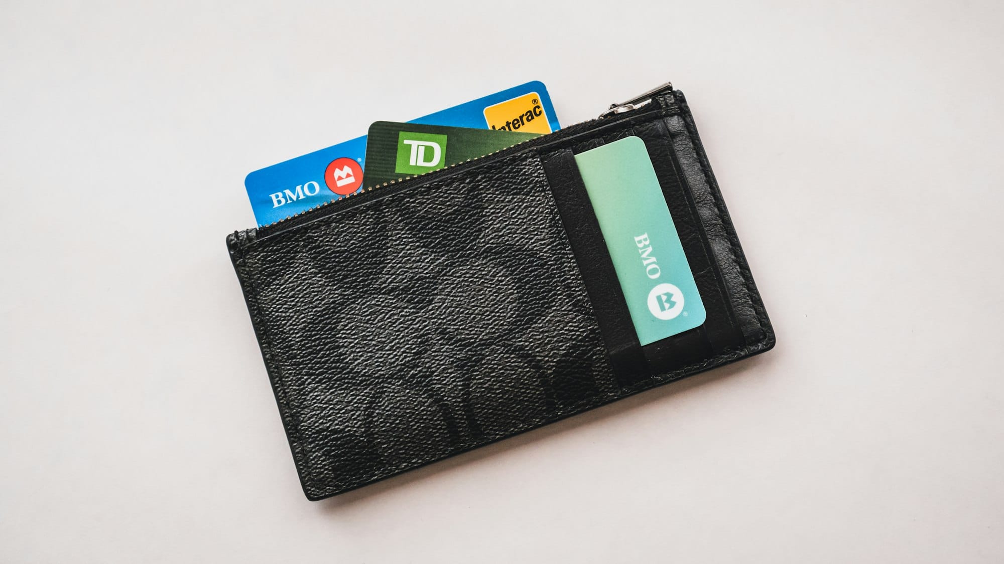 Black cardholder wallet with bank cards