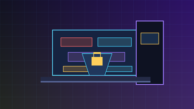 Non-explicit cybersecurity illustration with a laptop, phone, shield, and warning cards for adult creator phishing link safety