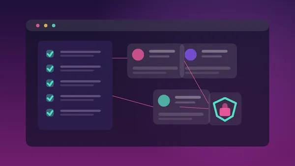 Abstract privacy dashboard with creator profile cards, checkmarks, and a lock icon in neon editorial style.